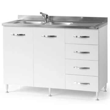Meuble sous évier en frêne blanc avec tiroirs à droite 120 cm