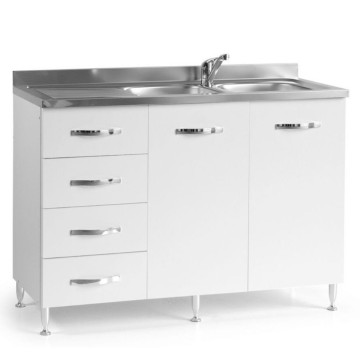 Meuble sous évier en frêne blanc 120 cm avec tiroirs