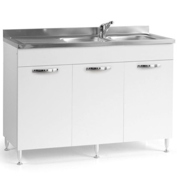 Meuble sous évier 120 cm frêne blanc avec 3 portes