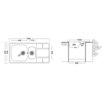 Evier 2 cuves avec égouttoir à droite 100x50 - Samet SAXT332