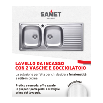 Evier 2 cuves en inox avec égouttoir à droite 116x50 cm - SA138
