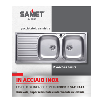 Evier inox 2 cuves avec égouttoir à gauche 116x50 cm - SA138