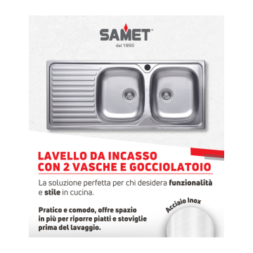Evier inox 2 cuves avec égouttoir à gauche 116x50 cm - SA138