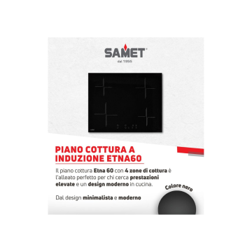 Plaque de cuisson à induction de 60 cm avec 4 zones coloris noir - Samet Etna60