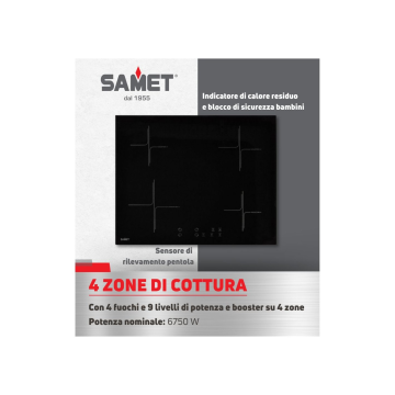 Plaque de cuisson à induction de 60 cm avec 4 zones coloris noir - Samet Etna60