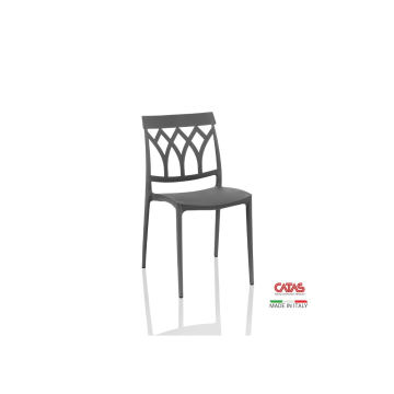 Chaise Salim en polypropylène gris métal avec dossier géométrique