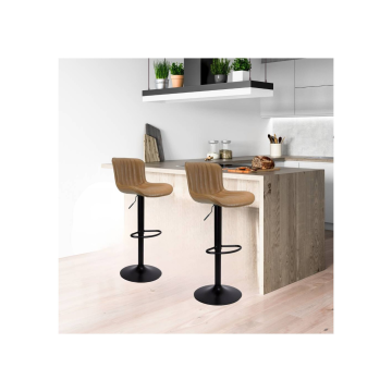 Tabouret réglable en similicuir gris tourterelle et métal noir