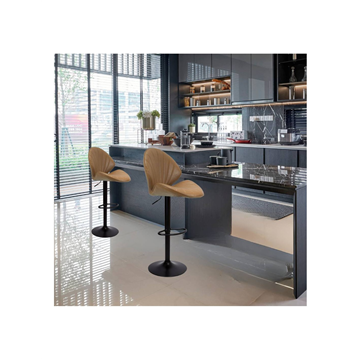 Tabouret réglable avec assise en simili-cuir gris tourterelle et base en métal noir - Tunn