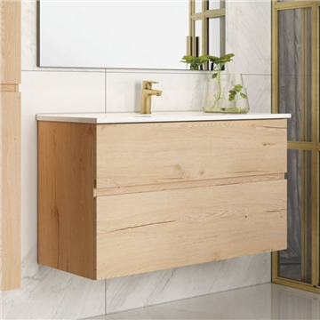 Armoire de toilette suspendue chêne Londres 2 tiroirs 100x45x59H