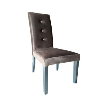 Chaise Montecarlo en velours gris à 3 boutons