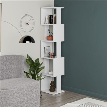 Piri white cube bookcase with 5 shelves 35x30x161H - Design géométrique et fonctionnalité