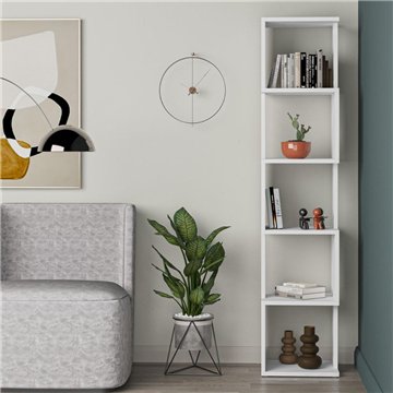 Piri white cube bookcase with 5 shelves 35x30x161H - Design géométrique et fonctionnalité