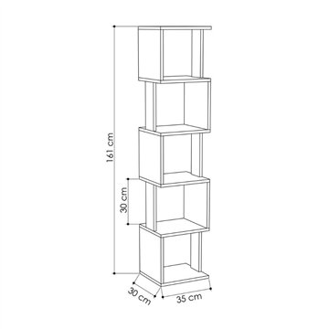 Piri white cube bookcase with 5 shelves 35x30x161H - Design géométrique et fonctionnalité