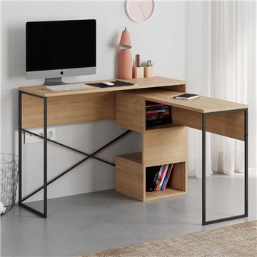 Bureau extensible et peu encombrant en chêne Badau avec structure en métal noir - Fonctionnalité et style