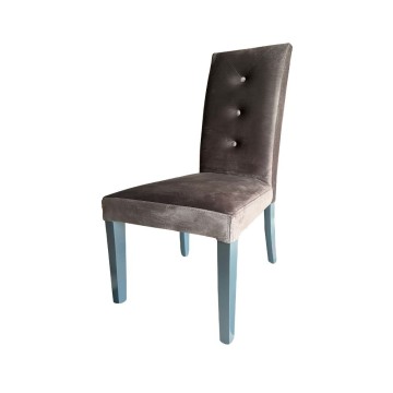 Chaise Montecarlo en velours gris à 3 boutons