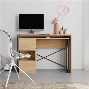 Bureau extensible et peu encombrant en chêne Badau avec structure en métal noir - Fonctionnalité et style