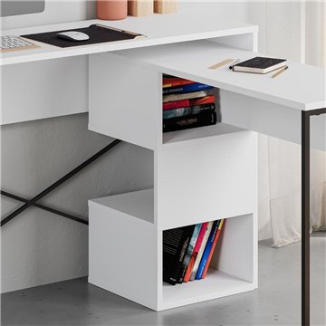 Bureau blanc extensible et peu encombrant Badau avec structure en métal noir - Fonctionnalité et style