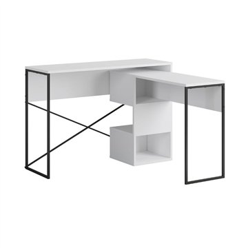 Bureau blanc extensible et peu encombrant Badau avec structure en métal noir - Fonctionnalité et style