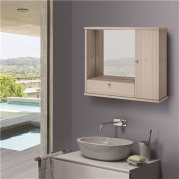 Miroir de salle de bains avec porte et abattant en orme