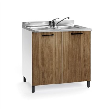 Evier 2 portes 80 cm avec deux vasques incluses coloris noyer naturel