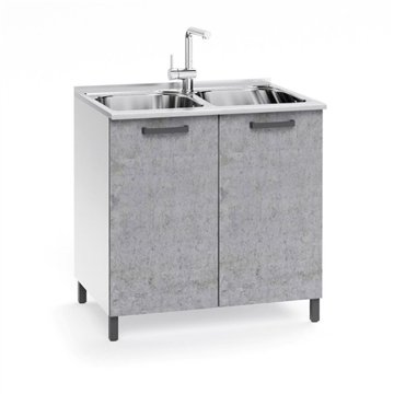 Evier 2 portes 80 cm avec évier 2 bacs inclus couleur ciment