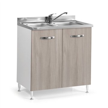 Evier 2 portes 80 cm avec évier 2 bacs inclus coloris orme