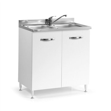 Evier 2 portes 80 cm avec deux vasques incluses couleur blanc