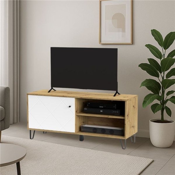 Mobile porta Tv 1 anta e vano a giorno BolloBO01B 123x40x55H colore rovere bianco Mobile porta Tv 1 anta e vano a giorno BolloBO01B 123x40x55H colore rovere bianco