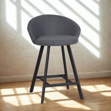 Tabouret gris rembourré avec pieds noirs - Fenk