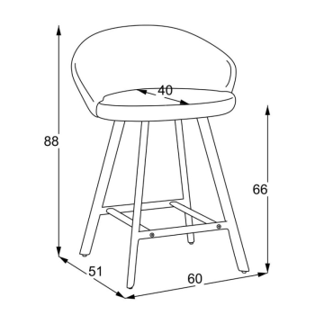 Tabouret gris rembourré avec pieds noirs - Fenk