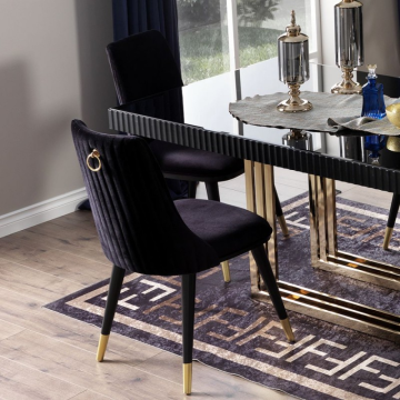 Chaise de salle à manger en velours noir, élégante et moderne - Simphony