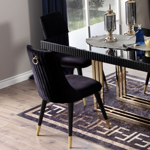 Chaise de salle à manger en velours noir, élégante et moderne - Simphony Chaise de salle à manger en velours noir, élégante et moderne - Simphony