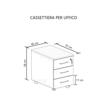 Commode 3 tiroirs béton et frêne blanc à roulettes - Ibisco