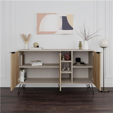Madia 3 ante Clara 142x35,5x83h colore sandstone e Rovere