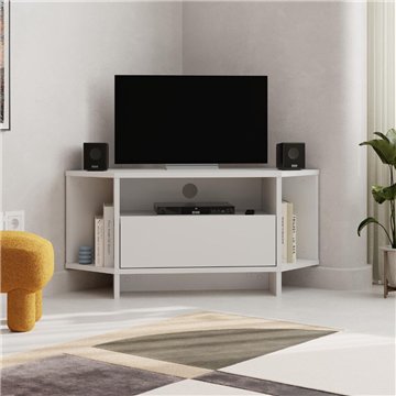 Porta TV angolare Viva colore bianco 95.7x35.4x45.3H - Design Funzionale per spazi intelligenti