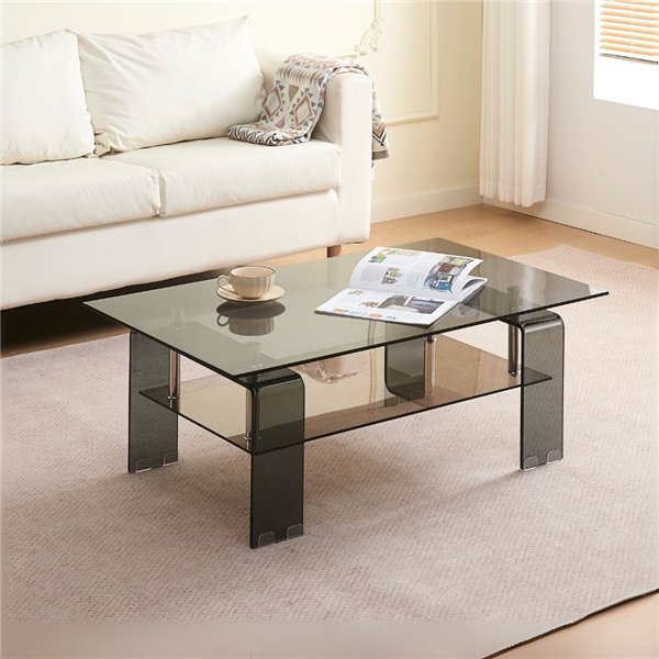 Tavolino con due ripiani in vetro nero fumè Crystal 100x60x39h Tavolino con due ripiani in vetro nero fumè Crystal 100x60x39h