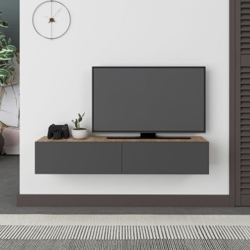 Meuble TV mural Francy en chêne anthracite avec portes abattantes