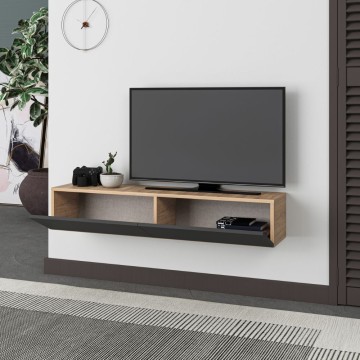 Meuble TV mural Francy en chêne anthracite avec portes abattantes