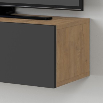 Meuble TV mural Francy en chêne anthracite avec portes abattantes