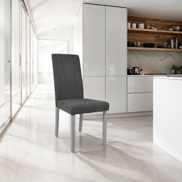 Chaise tapissée Verty, bois et tissu gris - Toscohome