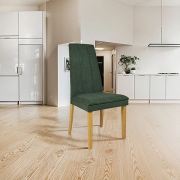 Chaise tapissée en bois de chêne et tissu vert - Tomy