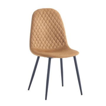 Chaise Bretta avec dossier matelassé en velours moutarde