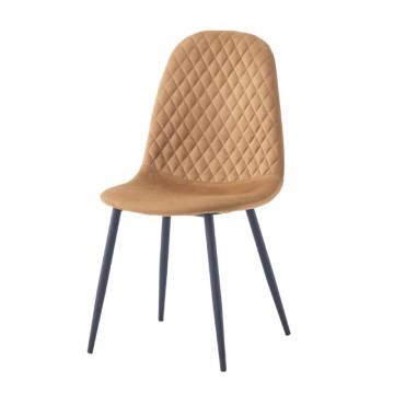 Chaise Bretta avec dossier matelassé en velours moutarde