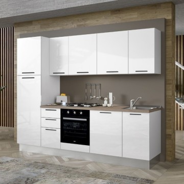 Cuisine complète avec lave-vaisselle 270x217H couleur blanc brillant - Folk