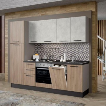 Cuisine moderne avec appareils électroménagers 255 cm noyer - Licola