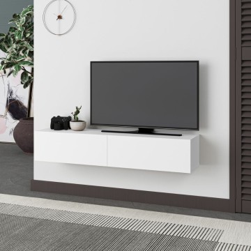 Meuble TV mural blanc Francy avec portes abattantes