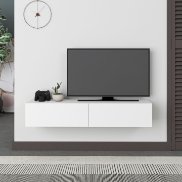 Meuble TV mural blanc Francy avec portes abattantes
