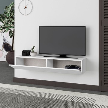 Meuble TV mural blanc Francy avec portes abattantes