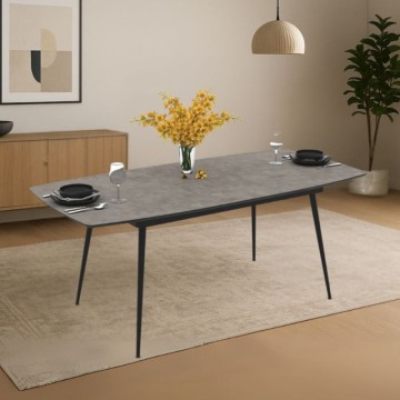 Table à rallonge couleur ciment avec pieds noirs 145x80x75H extensible à 185 Yense