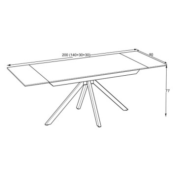 Table à rallonge en céramique blanche effet marbre et pieds en métal noir 140/200x80x76H Perla